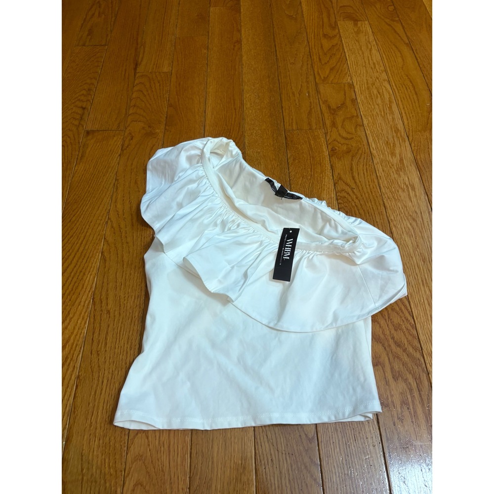 White House Black Market Rib Poplin One Shoulder Ruffle Top White S 570386604